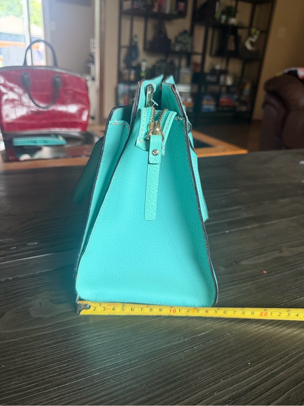 kate spade turquoise pebbled tote with gold-tone logo plate - Picture 7 of 9